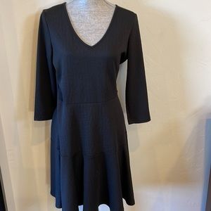 NY Collection Long Sleeve Black Dress, V Neck, Size M, 95% Polyester, 5% Spandex